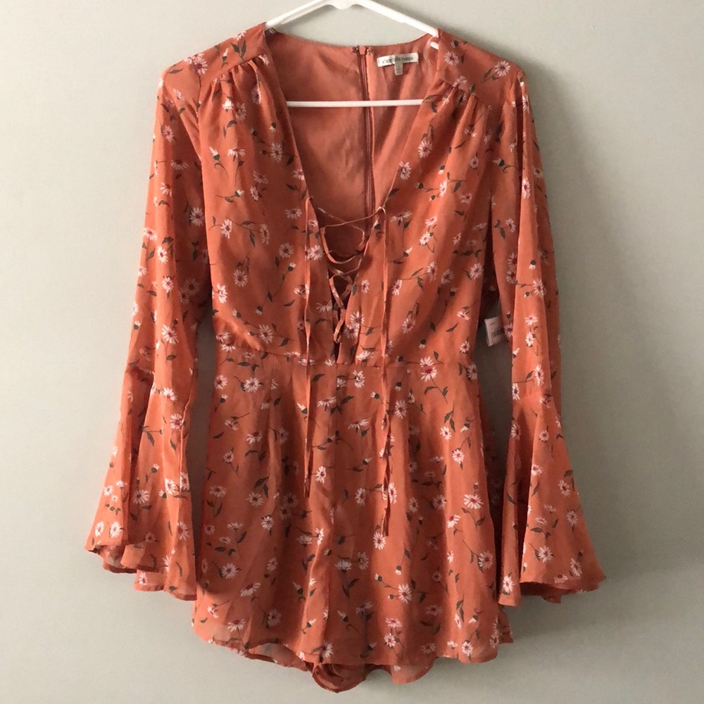 Charlotte Russe Rust Orange Floral Lace-Up Romper